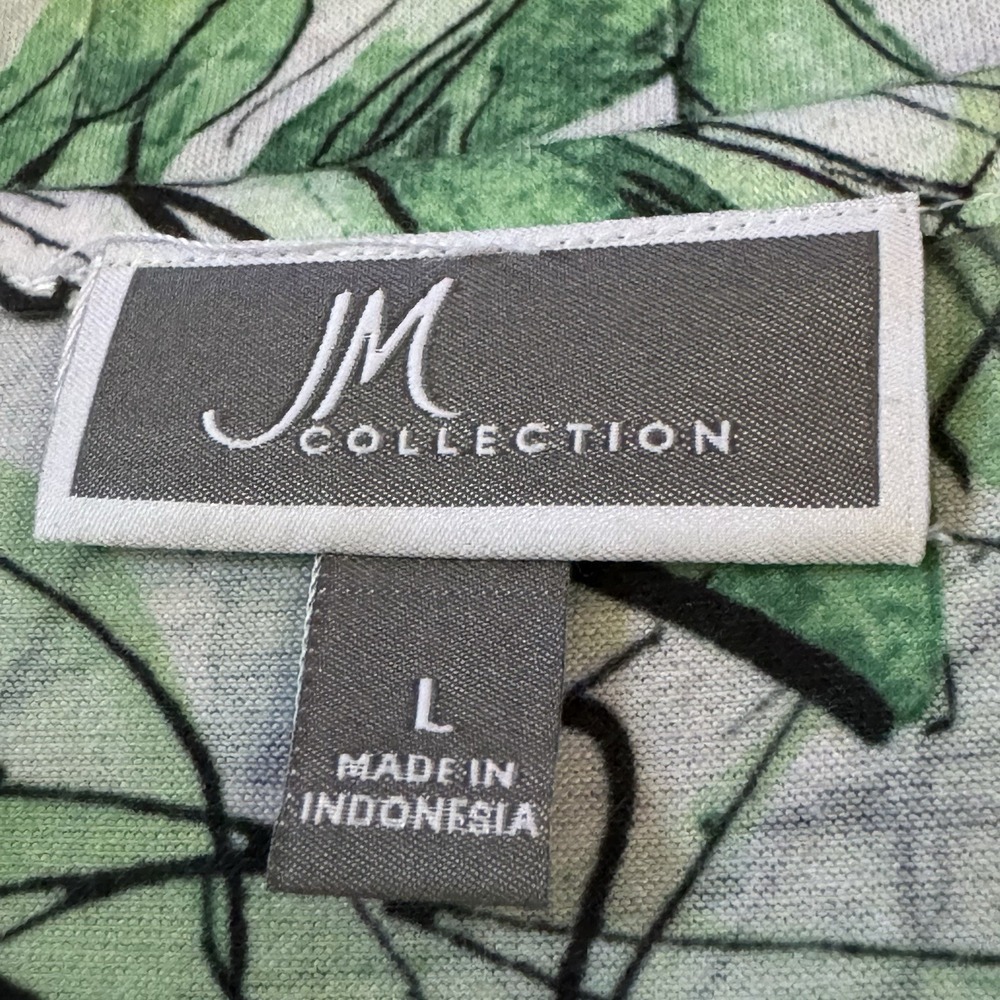 JM Collection Large Shirt Top Green Floral Flower Short Sleeve Scoop Neck Sequin - Picture 6 of 7